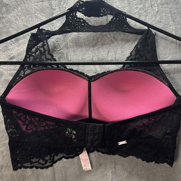 Victoria’s Secret Pink Black Lace Pushup Wireless Around Neck Detail Size Small - Picture 5 of 8